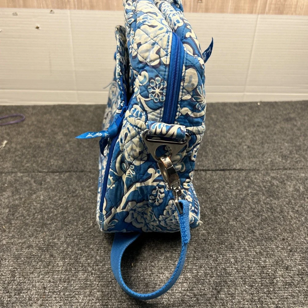 Vera Bradley Blue Floral Quilted Laptop Travel Bag Shoulder Strap 16x12x6